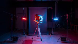 large format camera set on a tripod in photo studio