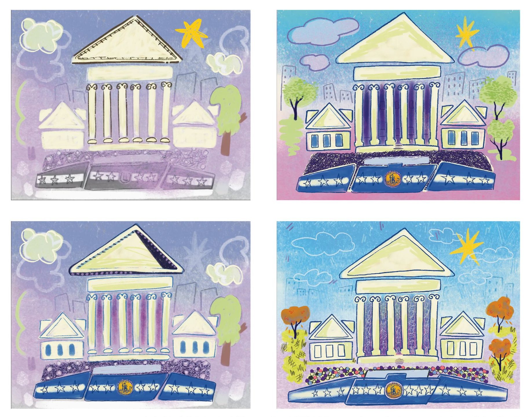 Four process illustrations of virginia state capitol